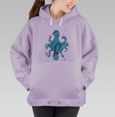 Дерзкий осьминог с мечом и кистями, Hoodie Oversize Fiolet