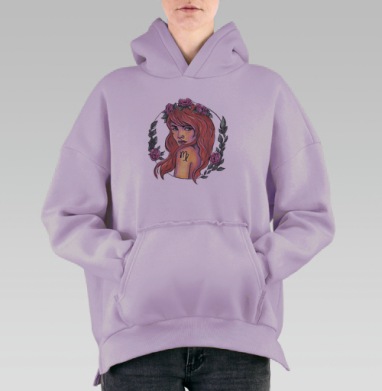 Дева. Знак зодиака, Hoodie Oversize Fiolet, утепленная
