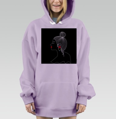 Девушка на черном фоне с цветной серьгой и красной помадой, Hoodie Mjhigh Dig Mel, Fiolet, утепленная