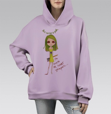Девушка с топором и тёмной иронией, Hoodie Mono Fiolet, оверсайз, утепленная