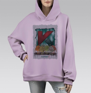 Динамичная сцена борьбы с вирусами KASPERSKY, Hoodie Mono Fiolet, оверсайз, утепленная