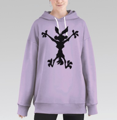Динамичный чёрный силуэт лягушки в прыжке, Hoodie Long Oversize Fiolet
