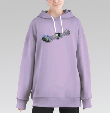 Дизайнерская футболка с динамичным автобусом, Hoodie Long Oversize Fiolet