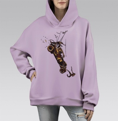 Драматическое падение низкополигональных автомобилей, Hoodie Mono Fiolet, оверсайз, утепленная