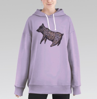 Экспрессивное изображение дикой природы – медведь в движении, Hoodie Long Oversize Fiolet
