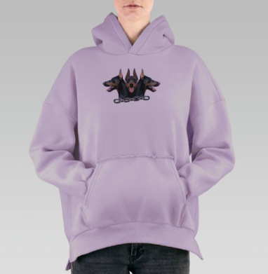 Эмблема с тремя доберманами в низкополигональном стиле, Hoodie Oversize Fiolet, утепленная