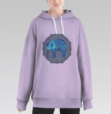 Этнический слон, фон мандала, Hoodie Long Oversize Fiolet