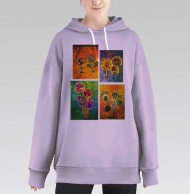 Фантастические растения с уникальными характерами на ярких фонах, Hoodie Long Oversize Fiolet