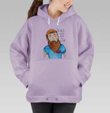 Футболка с акварельным сердцем и бородой, Hoodie Oversize Fiolet