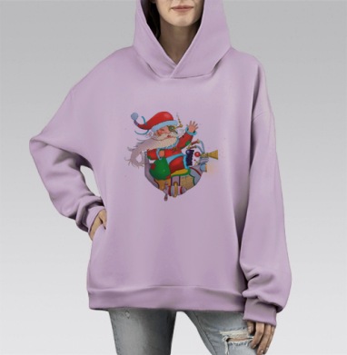 Футуристический Санта с подарками на мотоцикле, Hoodie Mono Fiolet, оверсайз, утепленная