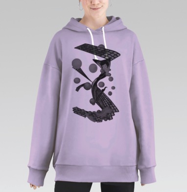 Гармония женщины и геометрии в красно-черном танце, Hoodie Long Oversize Fiolet