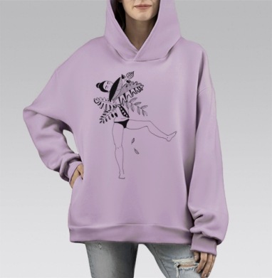 Гармония природы и женственности: изящный арт-принт, Hoodie Mono Fiolet, оверсайз, утепленная