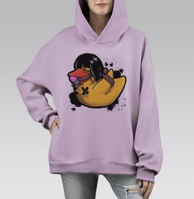Желтая утка с клювом в наморднике вызов свободе, Hoodie Mono Fiolet, оверсайз, утепленная