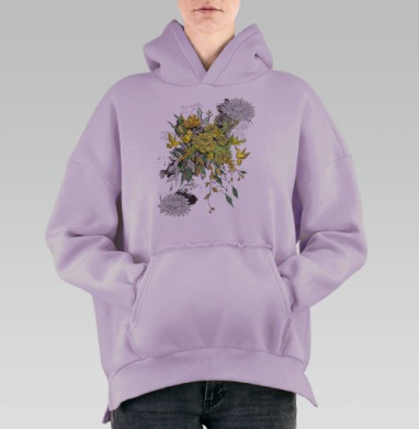 Желтые хризантемы, Hoodie Oversize Fiolet, утепленная