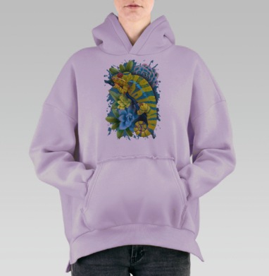 Желтый хамелеон, Hoodie Oversize Fiolet, утепленная