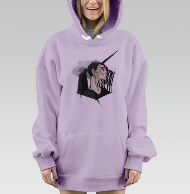 Женщина с рогом единорога и силой взгляда, Hoodie Mjhigh Dig Mel, Fiolet, утепленная