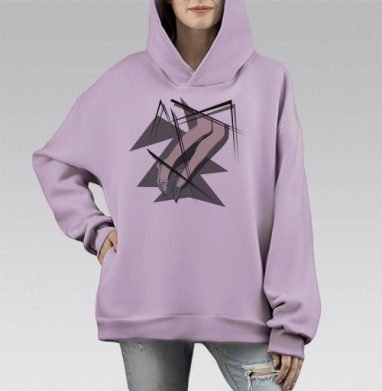 Женские туфли и моменты расслабления в иллюстрации, Hoodie Mono Fiolet, оверсайз, утепленная