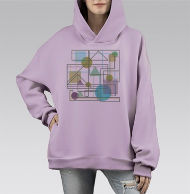 Геометрическая абстракция, Hoodie Mono Fiolet, оверсайз, утепленная