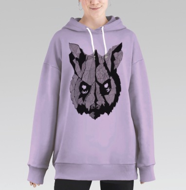 Геометричная голова волка — стильная черно-белая иллюстрация, Hoodie Long Oversize Fiolet