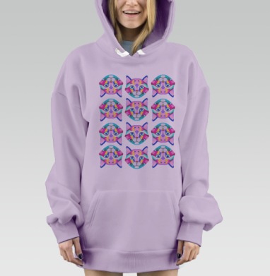 Геометричный кот текстура, Hoodie Mjhigh Dig Mel, Fiolet, утепленная