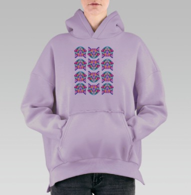 Геометричный кот текстура, Hoodie Oversize Fiolet, утепленная