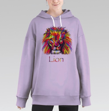 Животное лев., Hoodie Long Oversize Fiolet