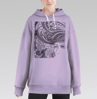Глубокая медитация: монохромный дудлинг, Hoodie Long Oversize Fiolet