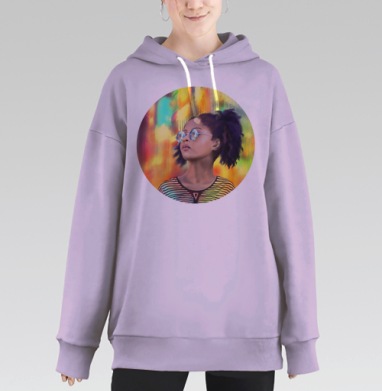 Городская женщина в неоновом свете, Hoodie Long Oversize Fiolet