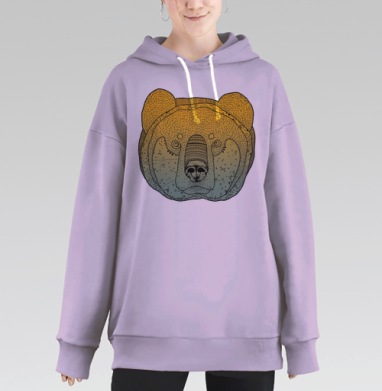 Графический медведь с орнаментом и узорами, Hoodie Long Oversize Fiolet