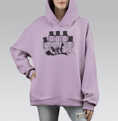 Графичная иллюстрация «Тишина за кулисами», Hoodie Mono Fiolet, оверсайз, утепленная