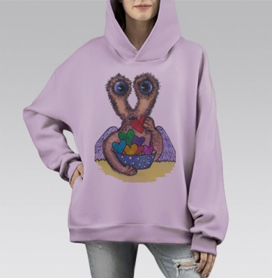 Грустный сердцеед, Hoodie Mono Fiolet, оверсайз, утепленная