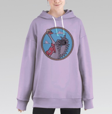 Гусь-турист с камерой: забавный мультяшный принт, Hoodie Long Oversize Fiolet