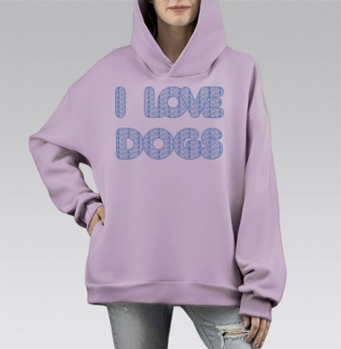 I love dogs / Я люблю собак, Hoodie Mono Fiolet, оверсайз, утепленная