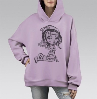 IceCream / Мороженое, Hoodie Mono Fiolet, оверсайз, утепленная