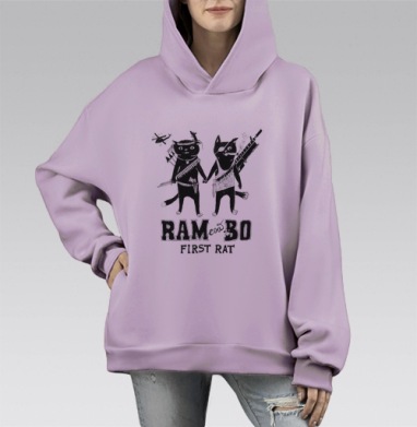 Ироничный комикс с котами-боевиками, Hoodie Mono Fiolet, оверсайз, утепленная