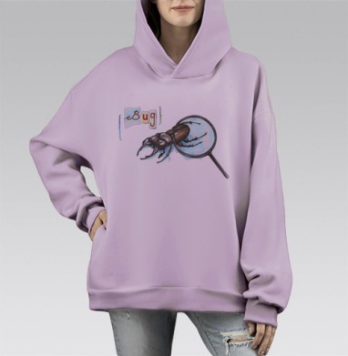 Изучение жука через увеличительное стекло, Hoodie Mono Fiolet, оверсайз, утепленная
