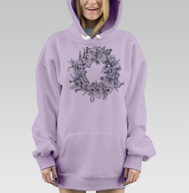 Изысканный венок из цветов в графике, Hoodie Mjhigh Dig Mel, Fiolet, утепленная