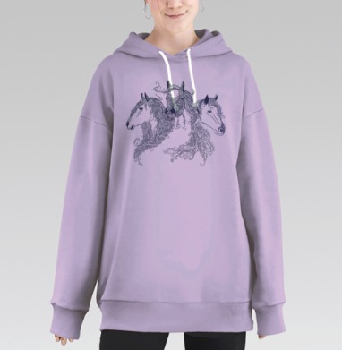 Изящные головы лошадей с орнаментами, Hoodie Long Oversize Fiolet