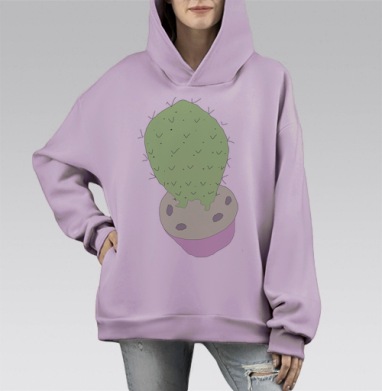 КАКТУС, Hoodie Mono Fiolet, оверсайз, утепленная