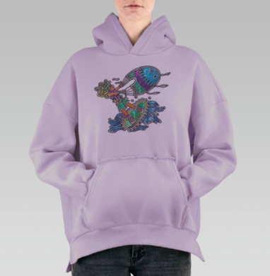 Кайтсерфинг в стиле древних племен – арт-принт, Hoodie Oversize Fiolet, утепленная