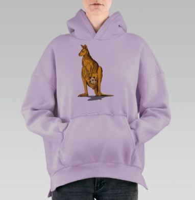 Кенгуру с котёнком: трогательная дружба в сумке, Hoodie Oversize Fiolet, утепленная