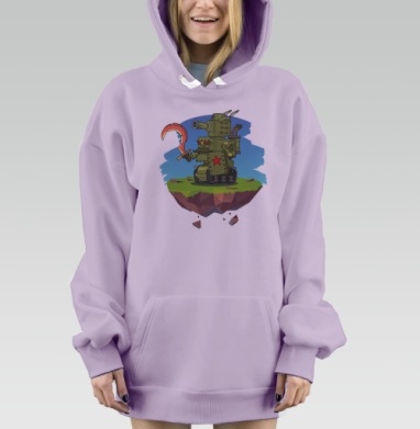 Кибернетический советский воин защищает парящий Robot Tank Island, Hoodie Mjhigh Dig Mel, Fiolet, утепленная