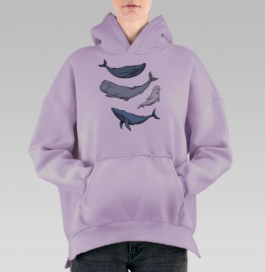 Киты повсюду, Hoodie Oversize Fiolet, утепленная