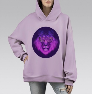 Клубный лев, Hoodie Mono Fiolet, оверсайз, утепленная