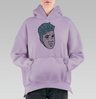 Контрастный портрет мужчины поп-арт с комиксами, Hoodie Oversize Fiolet, утепленная