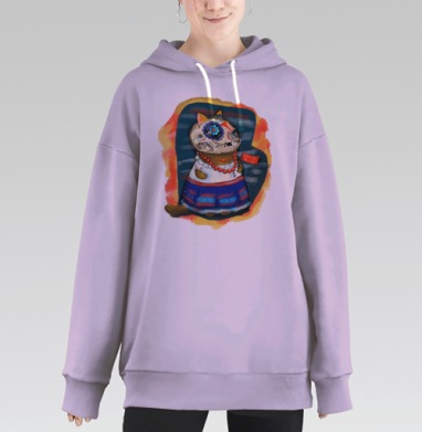 Кошка в мексиканском костюме Viva la Frida, Hoodie Long Oversize Fiolet