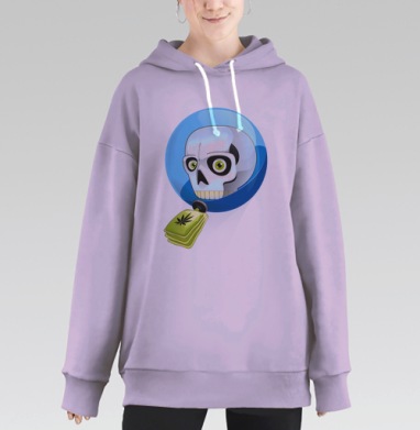 Космический череп с зелёным брелоком, Hoodie Long Oversize Fiolet