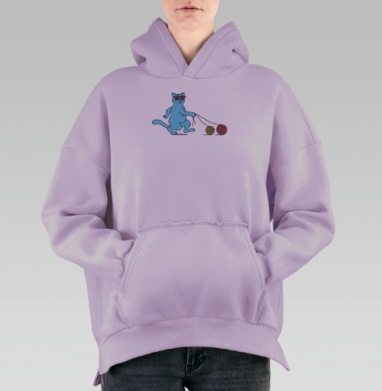Кот на прогулке, Hoodie Oversize Fiolet, утепленная