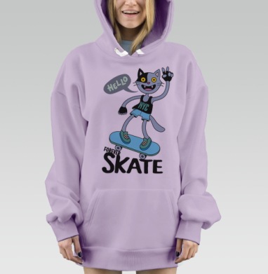 Кот на скейте, Hoodie Mjhigh Dig Mel, Fiolet, утепленная