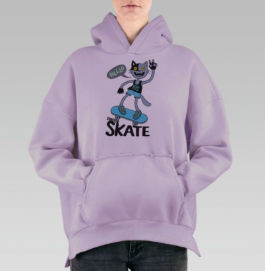 Кот на скейте, Hoodie Oversize Fiolet, утепленная